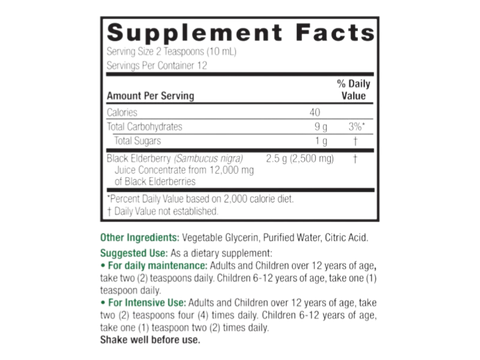 Nature’s Answer Sambucus elderberry supplement facts 120ml bottle