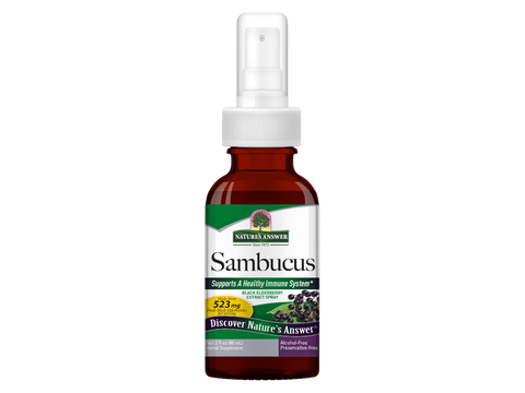Nature’s Answer Sambucus elderberry throat spray alcohol-free 60ml bottle front label