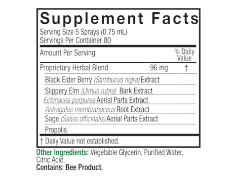 Nature’s Answer Sambucus spray supplement facts 60ml bottle