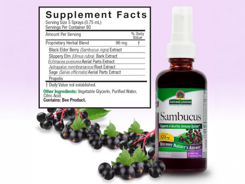 Nature’s Answer Sambucus spray supplement facts 60ml bottle