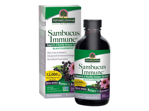 Nature’s Answer Sambucus Immune Support elderberry liquid 120ml box & bottle front label