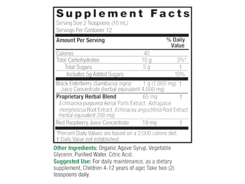 Nature’s Answer Sambucus Kids elderberry supplement facts 120ml bottle