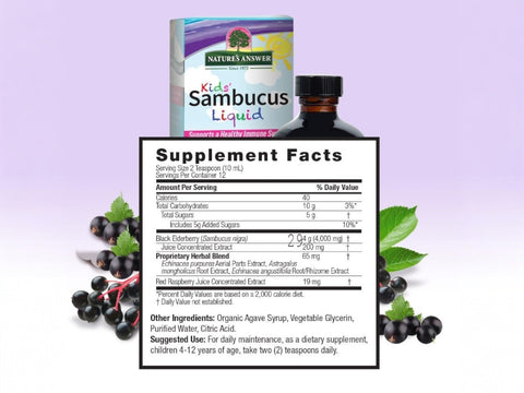 Nature’s Answer Sambucus Kids elderberry supplement facts 120ml bottle