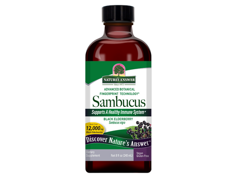 Nature’s Answer Sambucus elderberry extract syrup alcohol free 240ml bottle front view on a white background