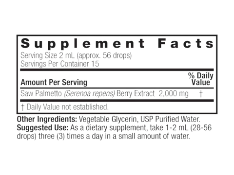 Nature’s Answer Saw Palmetto Berry Liquid Extract 30ml supplement facts label
