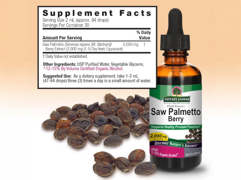 Nature’s Answer Saw Palmetto Berry Liquid Extract 60ml supplement information panel