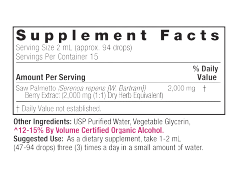 Nature’s Answer Saw Palmetto liquid extract supplement facts 30ml bottle