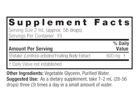 Nature’s Answer Shiitake Mushroom Alcohol-Free Liquid Extract 30ml supplement facts label