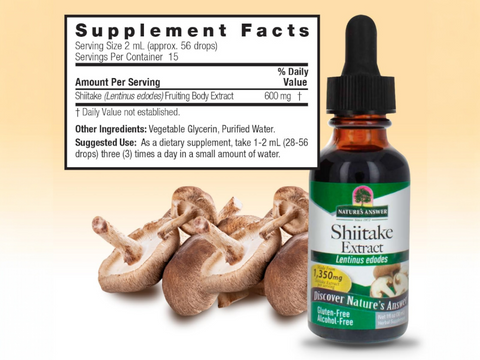 Nature’s Answer Shiitake Mushroom Alcohol-Free Liquid Extract 30ml supplement facts label