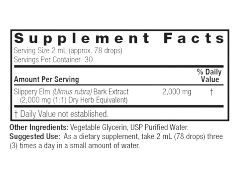Nature’s Answer Slippery Elm Alcohol-Free Liquid Extract 60ml supplement facts label