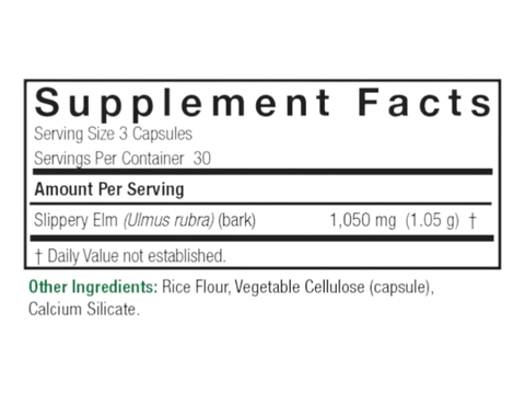 Nature’s Answer Slippery Elm Bark Capsules 90 count supplement facts label