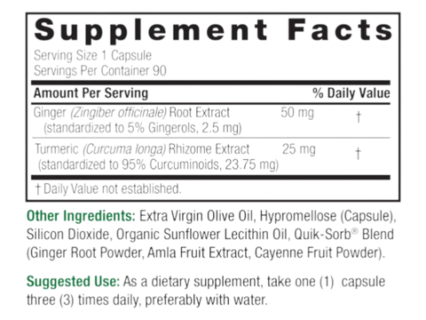 Nature's Answer Turmeric and Ginger Capsules 90 count supplement facts and directions