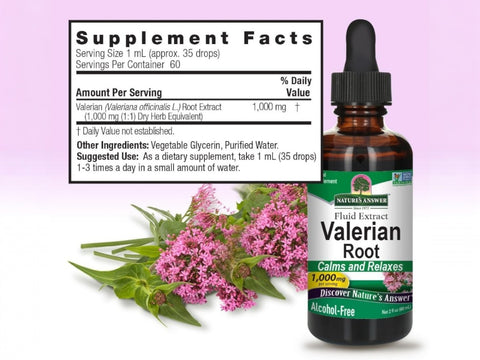 Nature’s Answer Valerian Root liquid extract supplement facts 60ml bottle