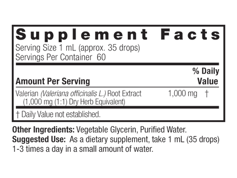 Nature’s Answer Valerian Root liquid extract supplement facts 30ml bottle