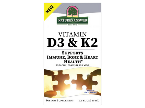 Nature's Answer Vitamin D3 and K2 Liquid Drops Lemon 15ml bottle &  box front label