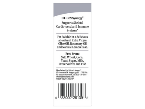 Nature's Answer Vitamin D3 and K2 Liquid Drops Lemon 15ml barcode packaging