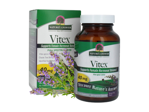 Nature’s Answer Vitex chasteberry vegetarian capsules 90 count box & bottle front label