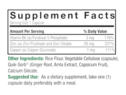 Nature’s Answer Zinc Plus vitamin B6 copper vegan capsules 60 count box & bottle front label