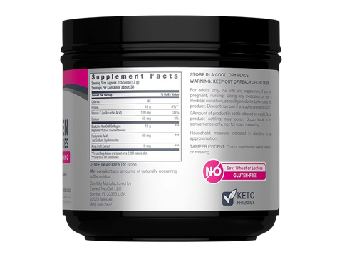 NeoCell Advanced Collagen Peptides 390g supplement facts and ingredients label side