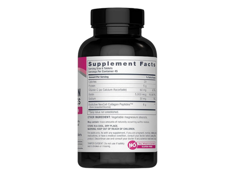 NeoCell Grass Fed Collagen Peptides Tablets supplement facts panel