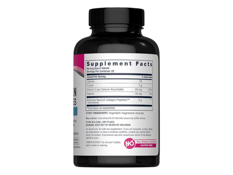 eoCell Grassfed Collagen Peptides Plus Vitamin C Tablets 120 count supplement facts panel