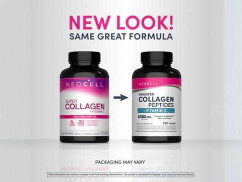 NeoCell Grassfed Collagen Peptides Plus Vitamin C Tablets 120 count packaging may vary