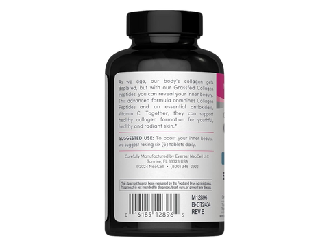 NeoCell Grassfed Collagen Peptides Plus Vitamin C Tablets 250 count back label showing barcode