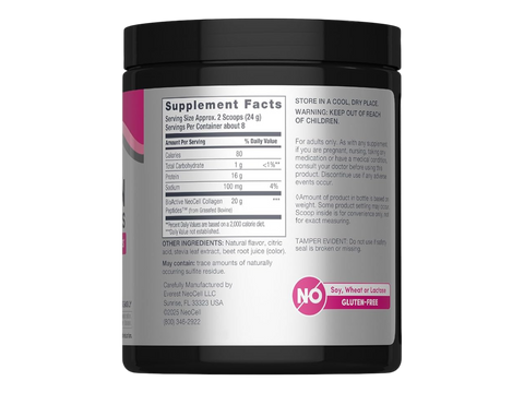 NeoCell Grassfed Collagen Peptides Powder Berry Lemon 190g supplement facts panel