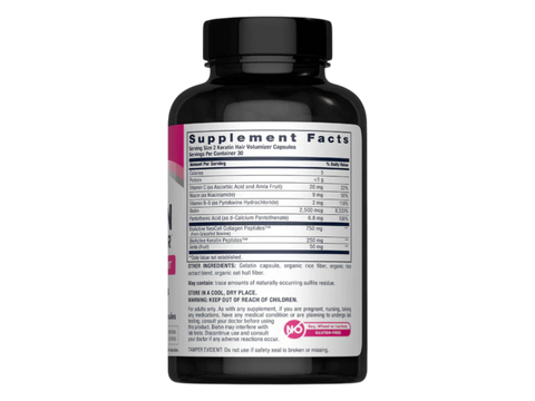 NeoCell Keratin and Collagen 60 capsules supplement facts and ingredients label side