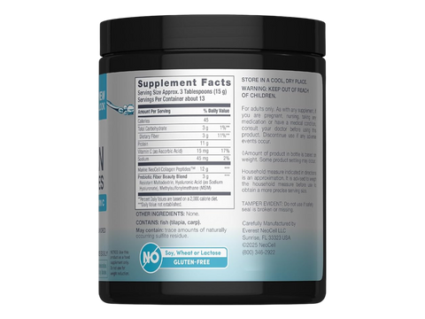 NeoCell Marine Collagen Peptides Powder 200g supplement facts and ingredients label side