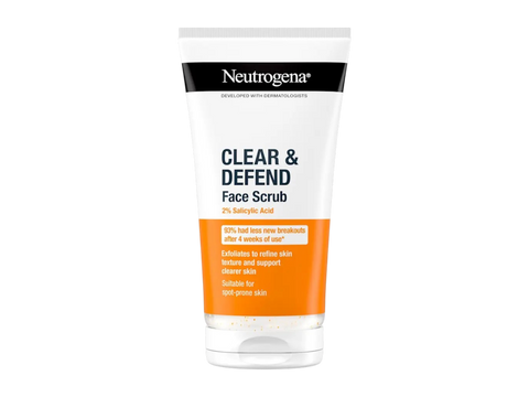 Neutrogena Clear & Defend 2% Salicylic Acid Face Scrub 150ml tube.