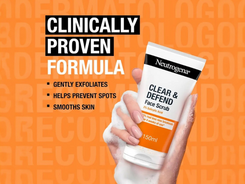 Neutrogena Clear & Defend Face Scrub 150ml - 2% Salicylic Acid Exfoliator