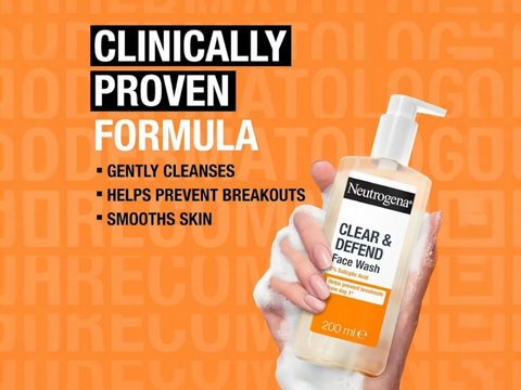 Neutrogena Clear & Defend Face Wash 200ml - 2% Salicylic Acid Purifying Cleanser