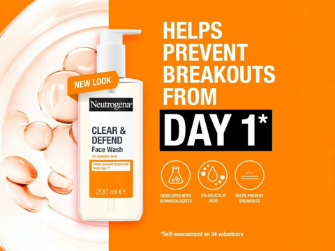 Neutrogena Clear & Defend Face Wash 200ml - 2% Salicylic Acid Purifying Cleanser