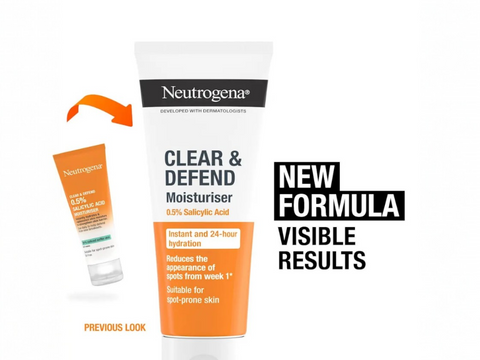 Neutrogena Clear & Defend Oil-Free Moisturiser 50ml - With 0.5% Salicylic Acid. Old & new packaging.