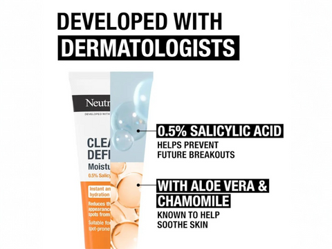 Neutrogena Clear & Defend Moisturiser bottle showing ingredients.