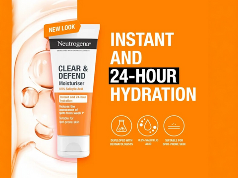 Neutrogena Clear & Defend Oil-Free Moisturiser 50ml - With 0.5% Salicylic Acid new look