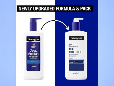 Neutrogena Deep Moisture Fast-Absorbing Body Lotion 400ml bottle. Old & new packaging.