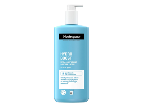 Neutrogena Hydro Boost Body Gel Lotion 400ml blue bottle in white background.