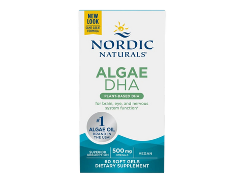 Nordic Naturals Algae DHA 500mg Vegan Omega-3 DHA – 60 Softgels softgel capsules close-up