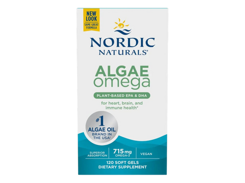 Nordic Naturals Algae Omega-3 Softgels 715mg Vegan Omega-3 EPA & DHA – 120 Softgels bottle front label