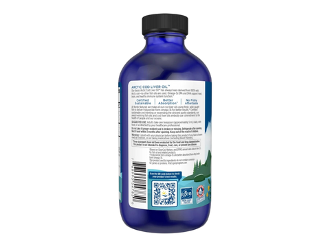 Nordic Naturals Arctic Cod Liver Oil 1060mg Omega-3 + Vitamin A – 237ml Unflavored Liquid product barcode on bottle packaging