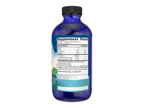 Nordic Naturals Arctic Cod Liver Oil 1060mg Omega-3 + Vitamin A – 237ml Unflavored Liquid Supplement Facts panel