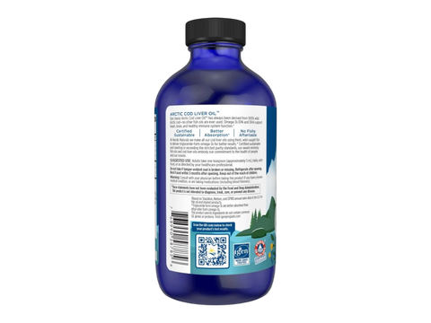 Nordic Naturals Arctic Cod Liver Oil 1060mg Omega-3 + Vitamin A – 237ml Strawberry Liquid product barcode on bottle packaging