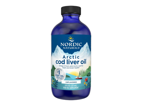 Nordic Naturals Arctic Cod Liver Oil 1060mg Omega-3 + Vitamin A – 237ml Unflavored Liquid bottle front label
