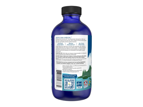 Nordic Naturals Arctic Cod Liver Oil 1060mg Omega-3 + Vitamin A – 473ml Orange Liquid product barcode on bottle packaging