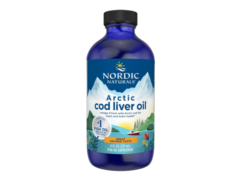 Nordic Naturals Arctic Cod Liver Oil 1060mg Omega-3 + Vitamin A – 237ml Orange Liquid bottle front label