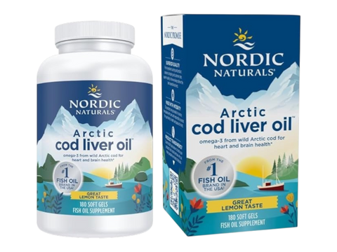 Nordic Naturals Arctic Cod Liver Oil Lemon Soft Gels 750mg Omega-3s – 180 Soft Gels bottle front label