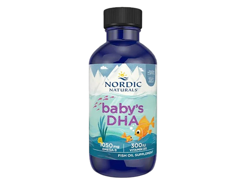 Nordic Naturals Baby DHA Liquid 1050mg Omega-3 + 300 IU D3 – 60ml Liquid bottle angled view