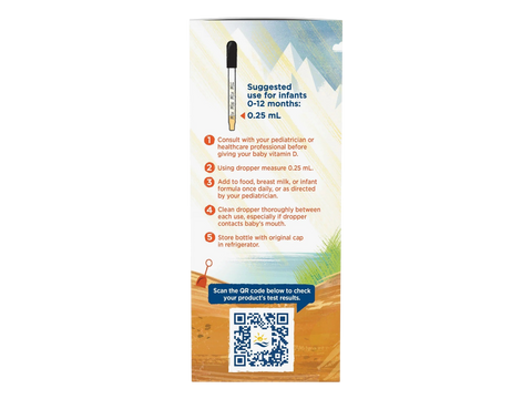Nordic Naturals Baby's Vitamin D3 Drops 400 IU Cholecalciferol – 22.5ml Liquid suggested use and directions panel